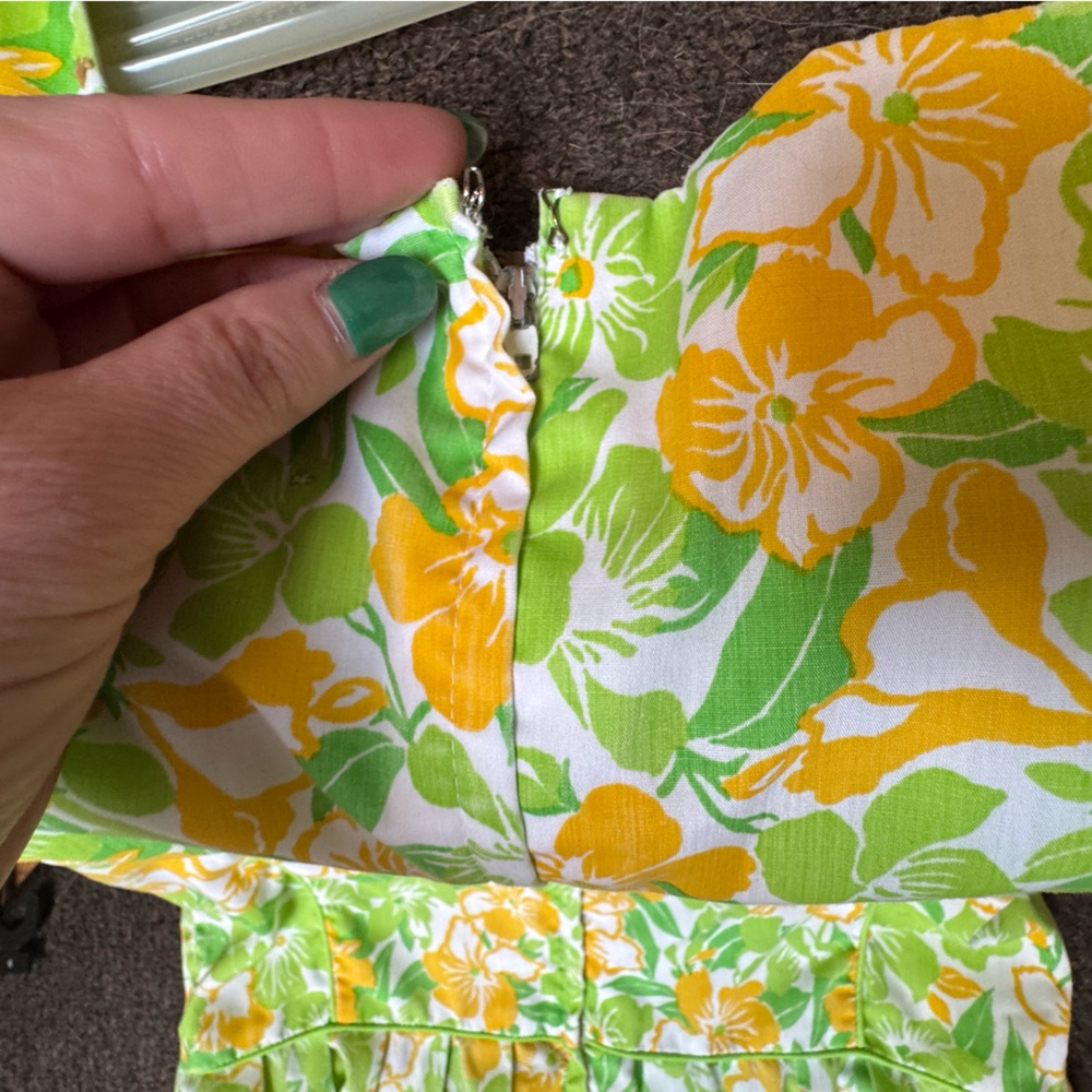 Vintage The Lilly Pulitzer Size 16 Pleat Stitch 60’s Green Yellow Floral Preppy - Picture 5 of 5